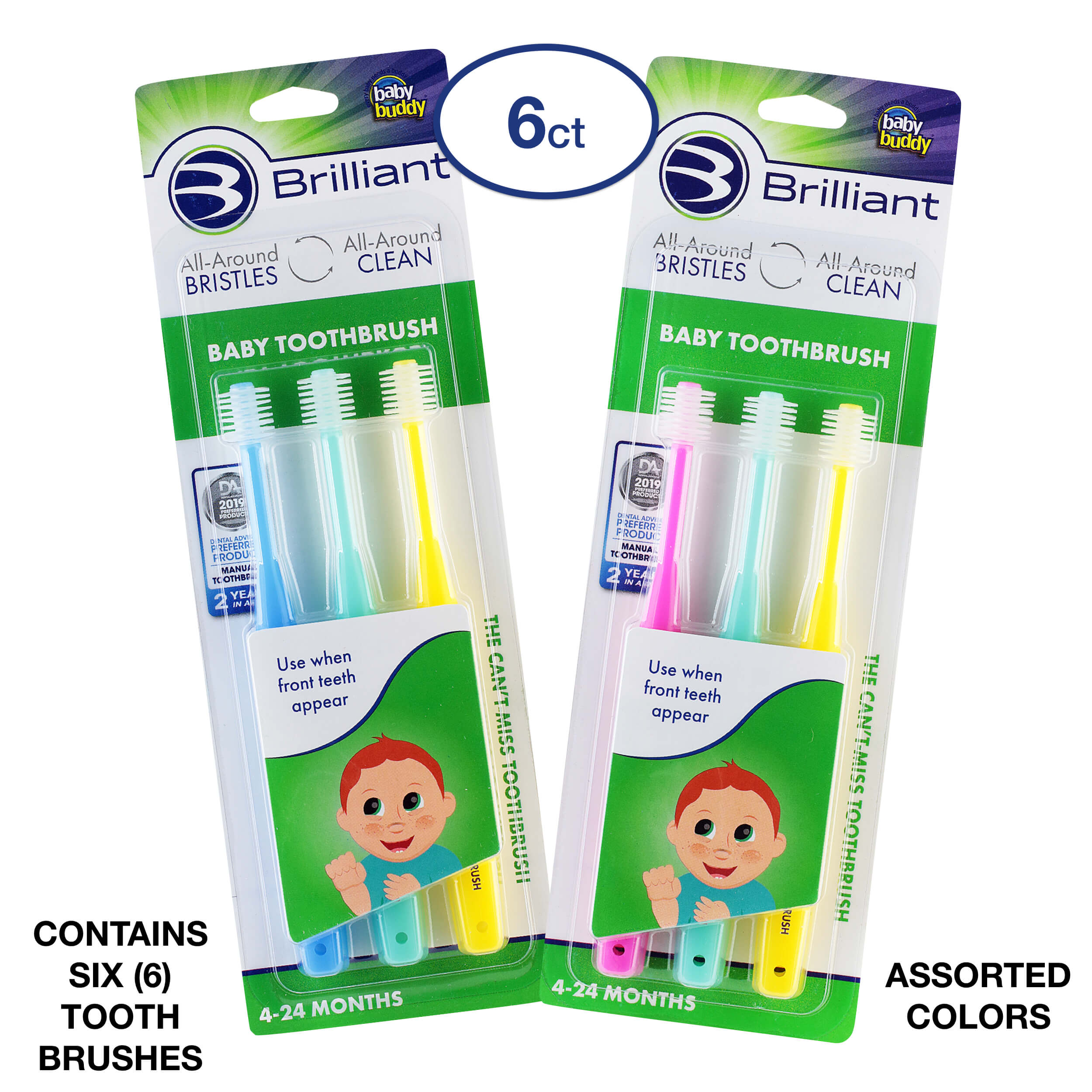 Brilliant Baby Toothbrush by Baby Buddy - for Ages 4-24 Months Micro ...